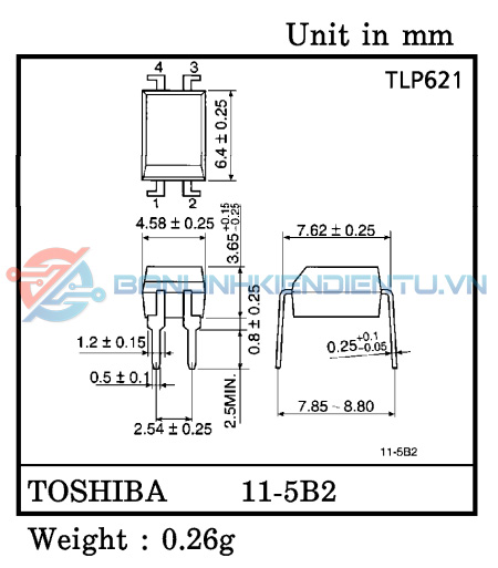Kích thước TLP621-1 dip4