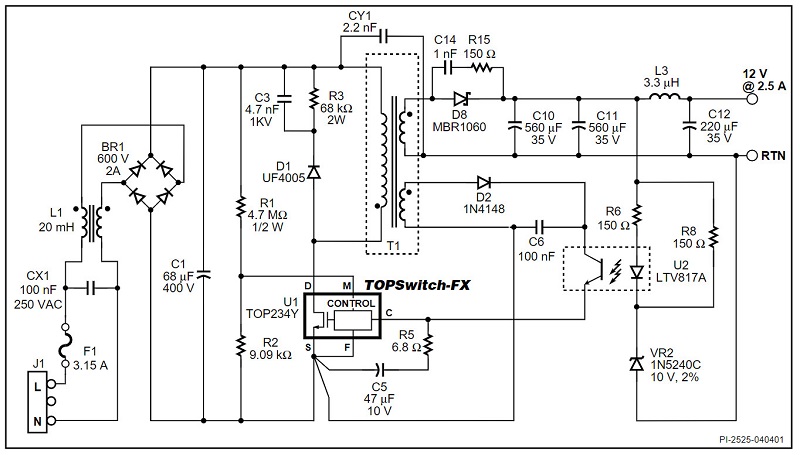 Nguồn điện 30 W sử dụng giới hạn dòng điện bên ngoài