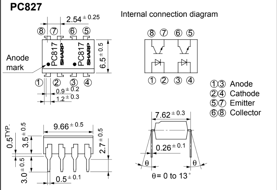 Kích thước PC827 PC817-2