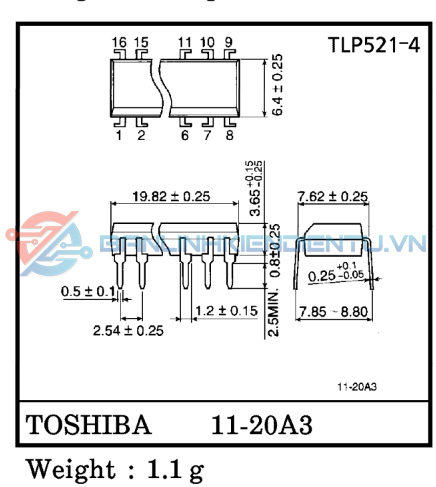 Kích thước TLP521-4 Dip16