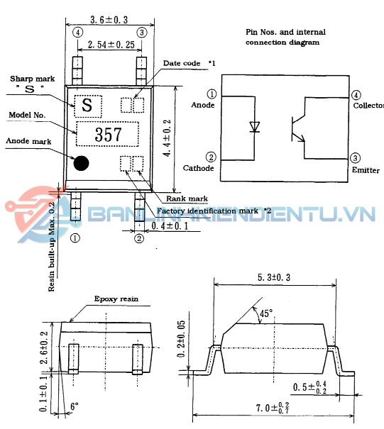 Sơ đồ chân và kích thước PC357