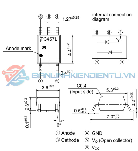 Sơ đồ chân và kích thước PC457