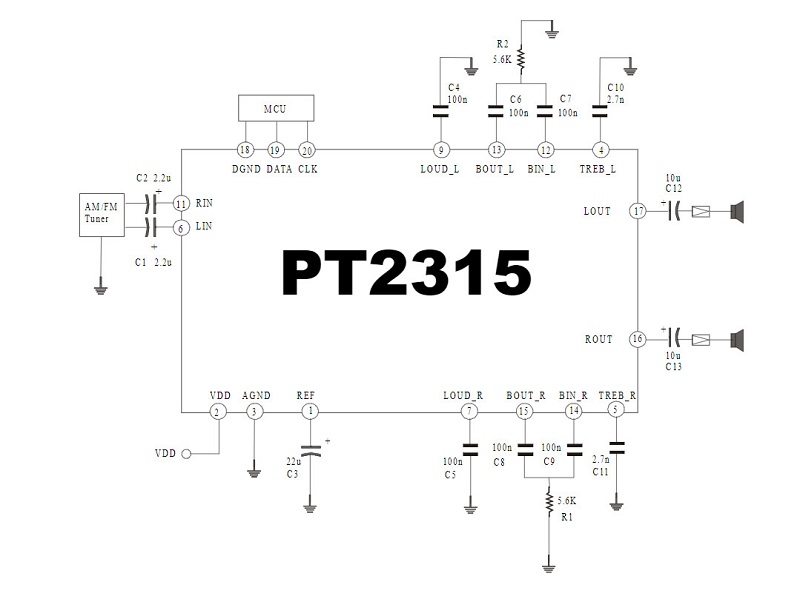Mạch ứng dụng của IC PT2315