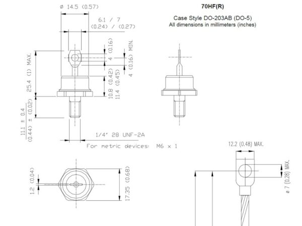 Kích thước Diode 70HF160