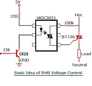 Mạch điều khiển điện áp RMS với MOC3021 và BT136