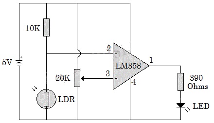 Mạch cảm biến ánh sáng dùng LM358
