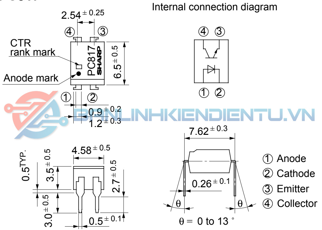 Sơ đồ chân và kích thước PC817