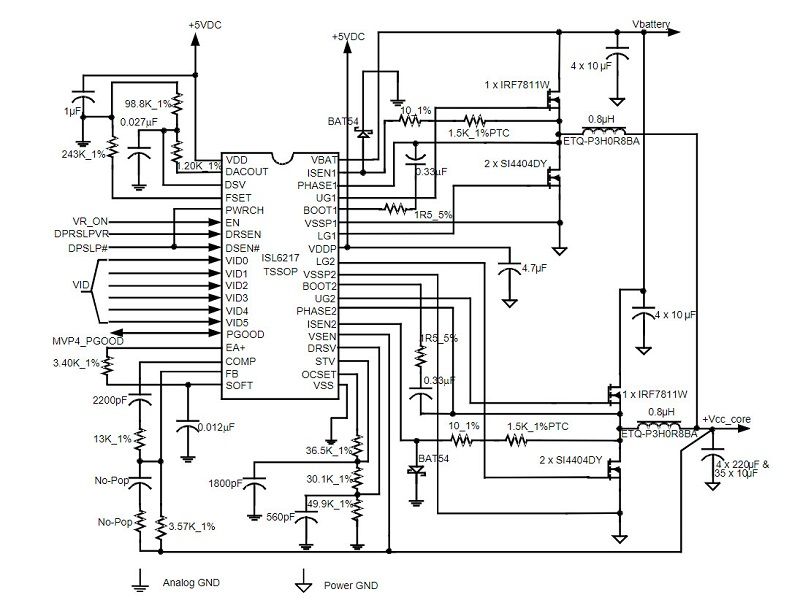 Ứng dụng điển hình - Bộ chuyển đổi 2 pha sử dụng bộ điều khiển xung ISL6217