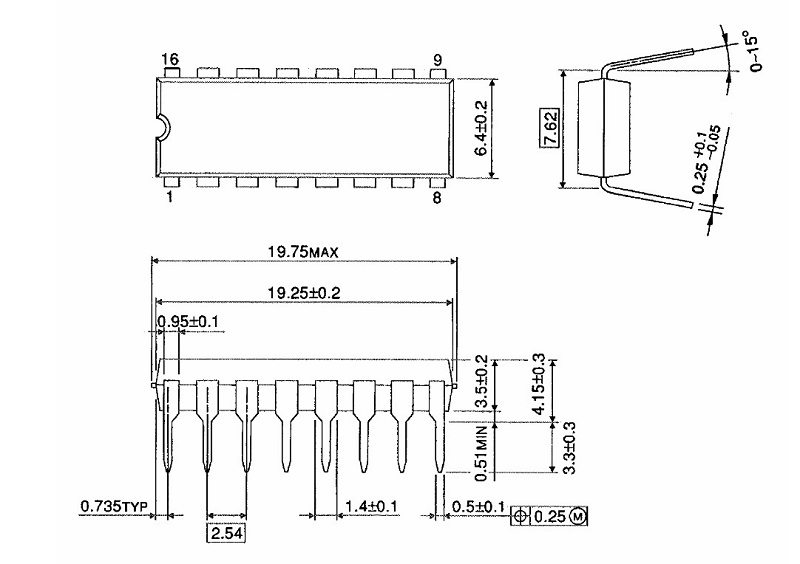 Kích thước chân 74HC238AP