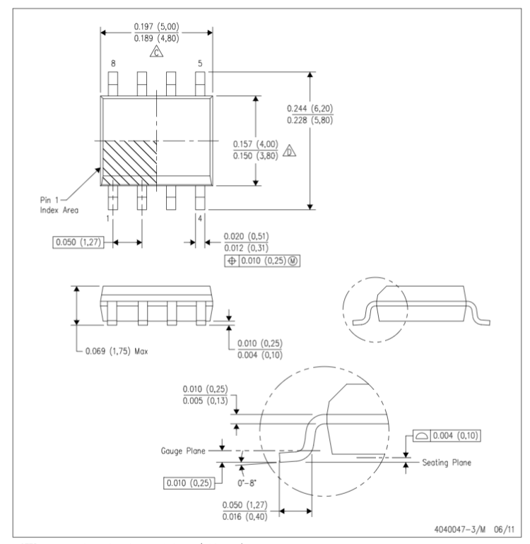 Kích thước IC OPA2170AID