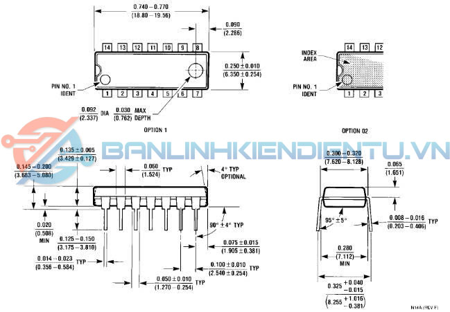 Kích thước DM74LS74AN